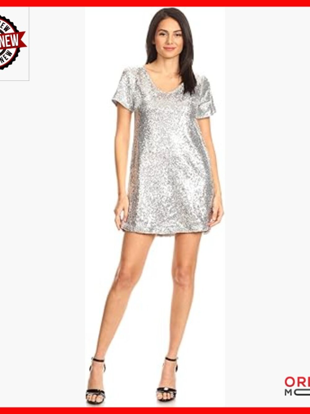 Sequin V-Neck Mini Dress Short Sleeve Shift Party Club Night Out